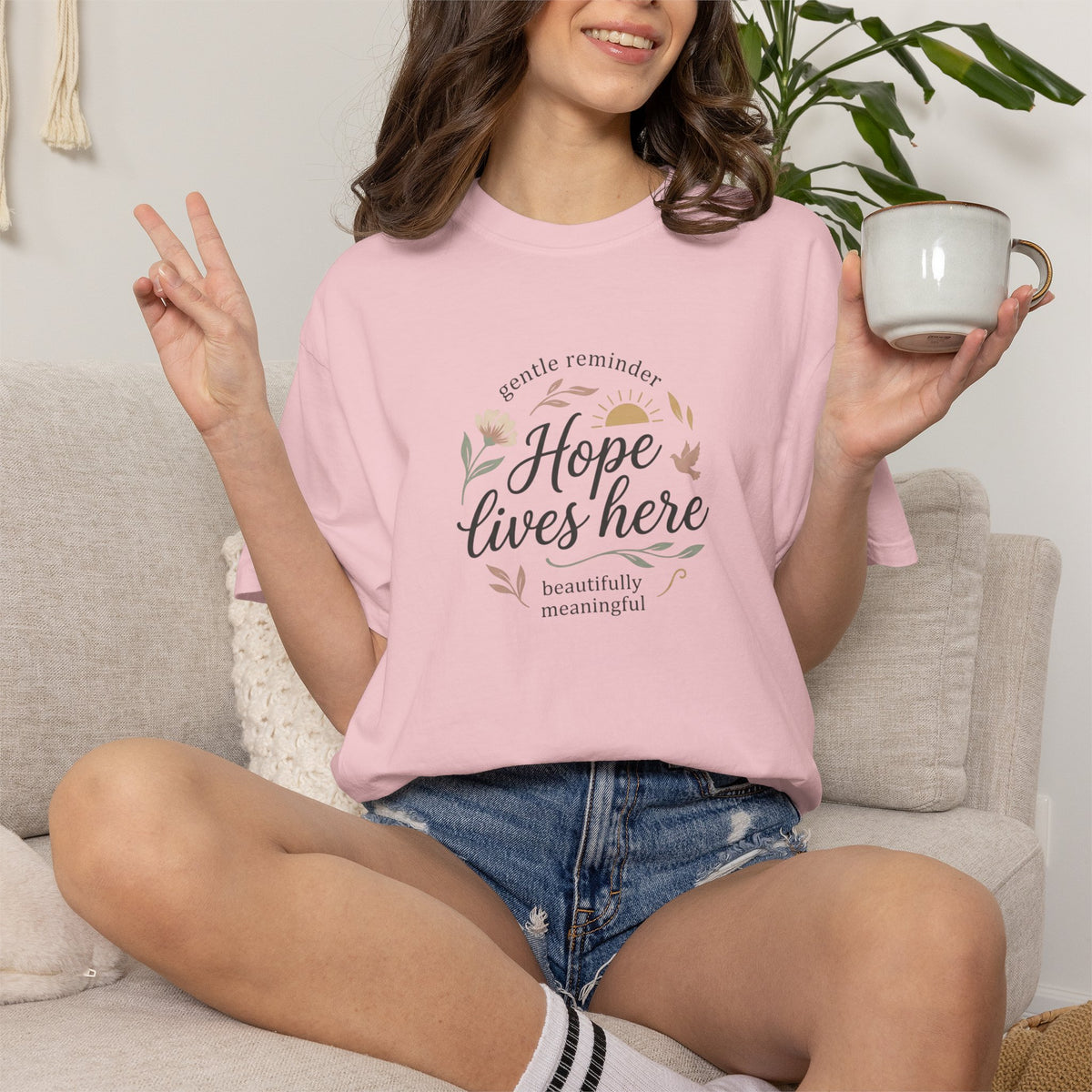 Hope Lives Here T-Shirt — Inspirational Floral Comfort Tee