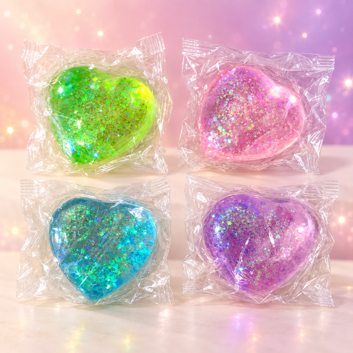Glitter Heart Squishy – Translucent Sensory Squeeze Toy