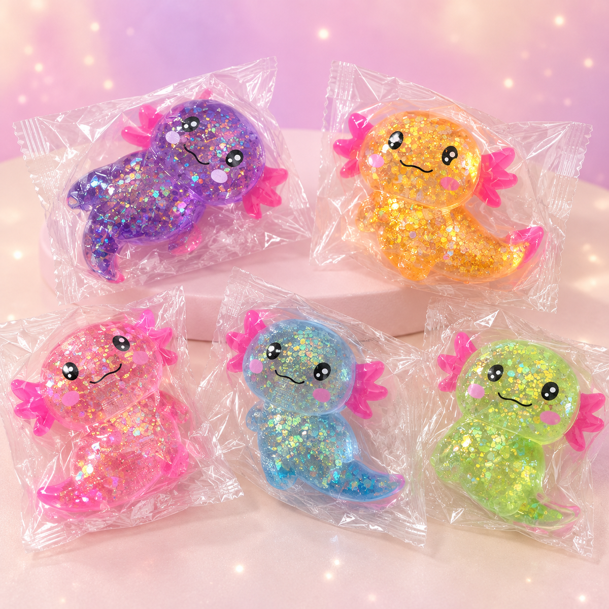 4-Inch Glitter Axolotl Squishy – Soft Maltose Sensory Toy