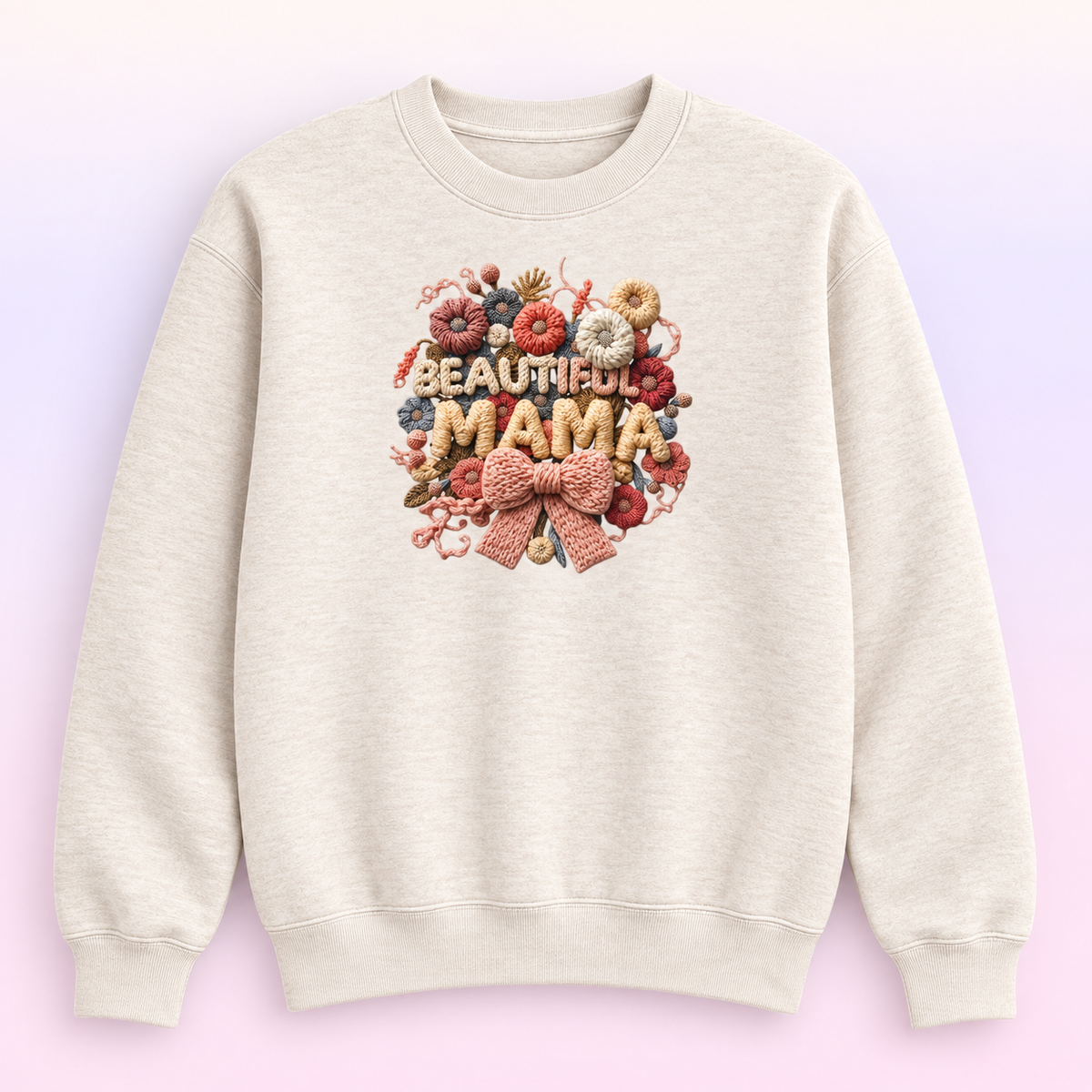 Beautiful Mama Floral Bow Crewneck Sweatshirt – Faux Knit Motherhood Pullover