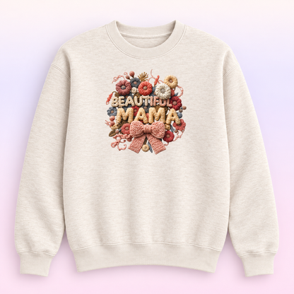 Beautiful Mama Floral Bow Crewneck Sweatshirt – Faux Knit Motherhood Pullover