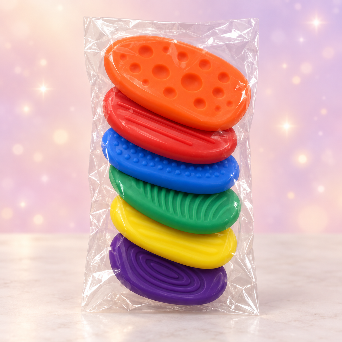 Rainbow Silicone Worry Stones | Set of 6 Textured Sensory Toys