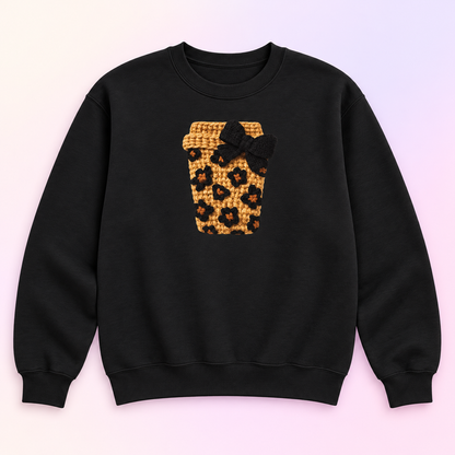 Floral Coffee Cup & Bow Crewneck Sweatshirt – Cozy Coffee Lover Gift