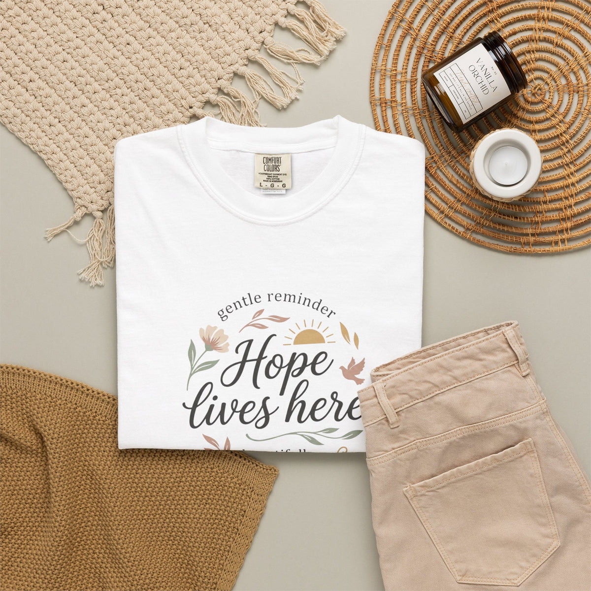Hope Lives Here T-Shirt — Inspirational Floral Comfort Tee