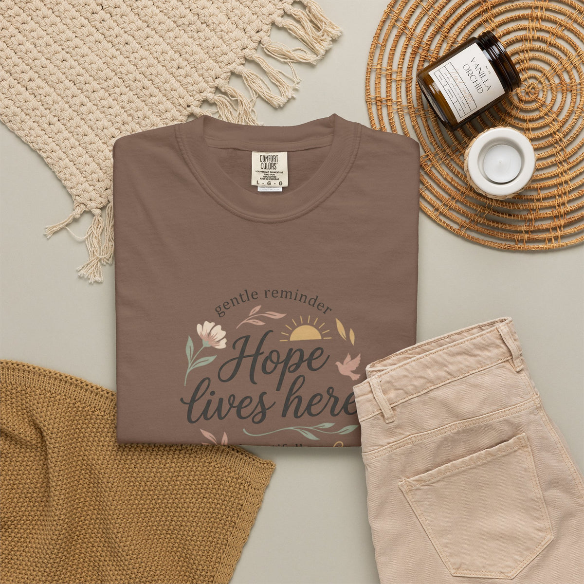 Hope Lives Here T-Shirt — Inspirational Floral Comfort Tee