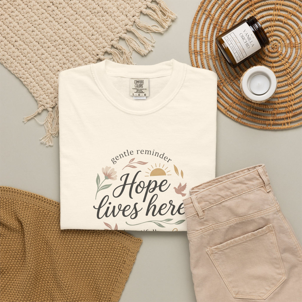 Hope Lives Here T-Shirt — Inspirational Floral Comfort Tee