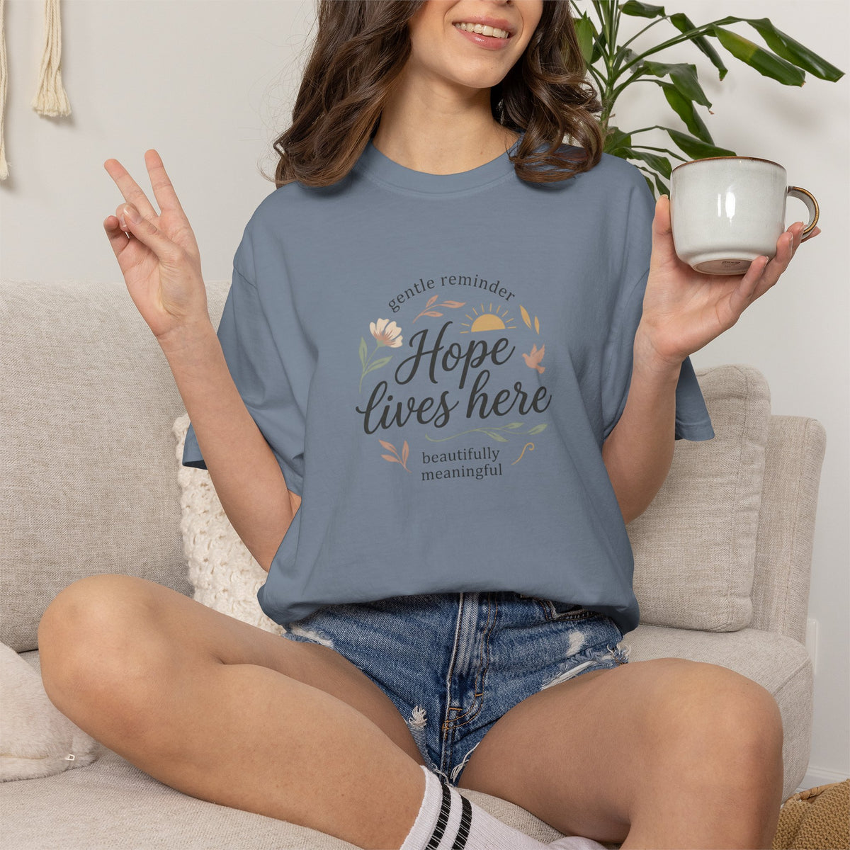 Hope Lives Here T-Shirt — Inspirational Floral Comfort Tee