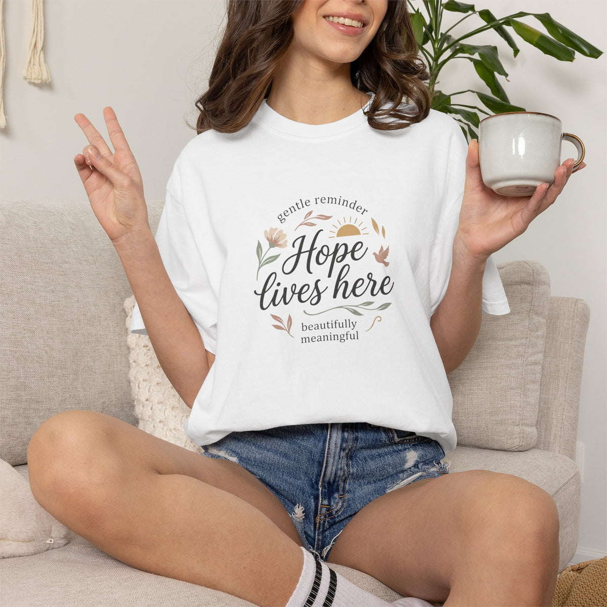 Hope Lives Here T-Shirt — Inspirational Floral Comfort Tee