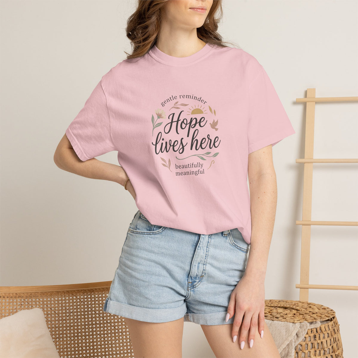 Hope Lives Here T-Shirt — Inspirational Floral Comfort Tee