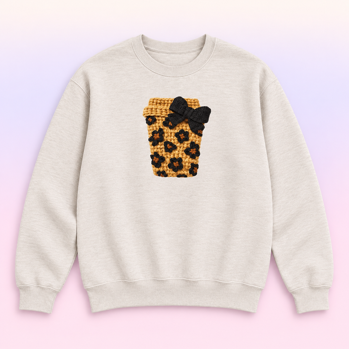 Floral Coffee Cup & Bow Crewneck Sweatshirt – Cozy Coffee Lover Gift