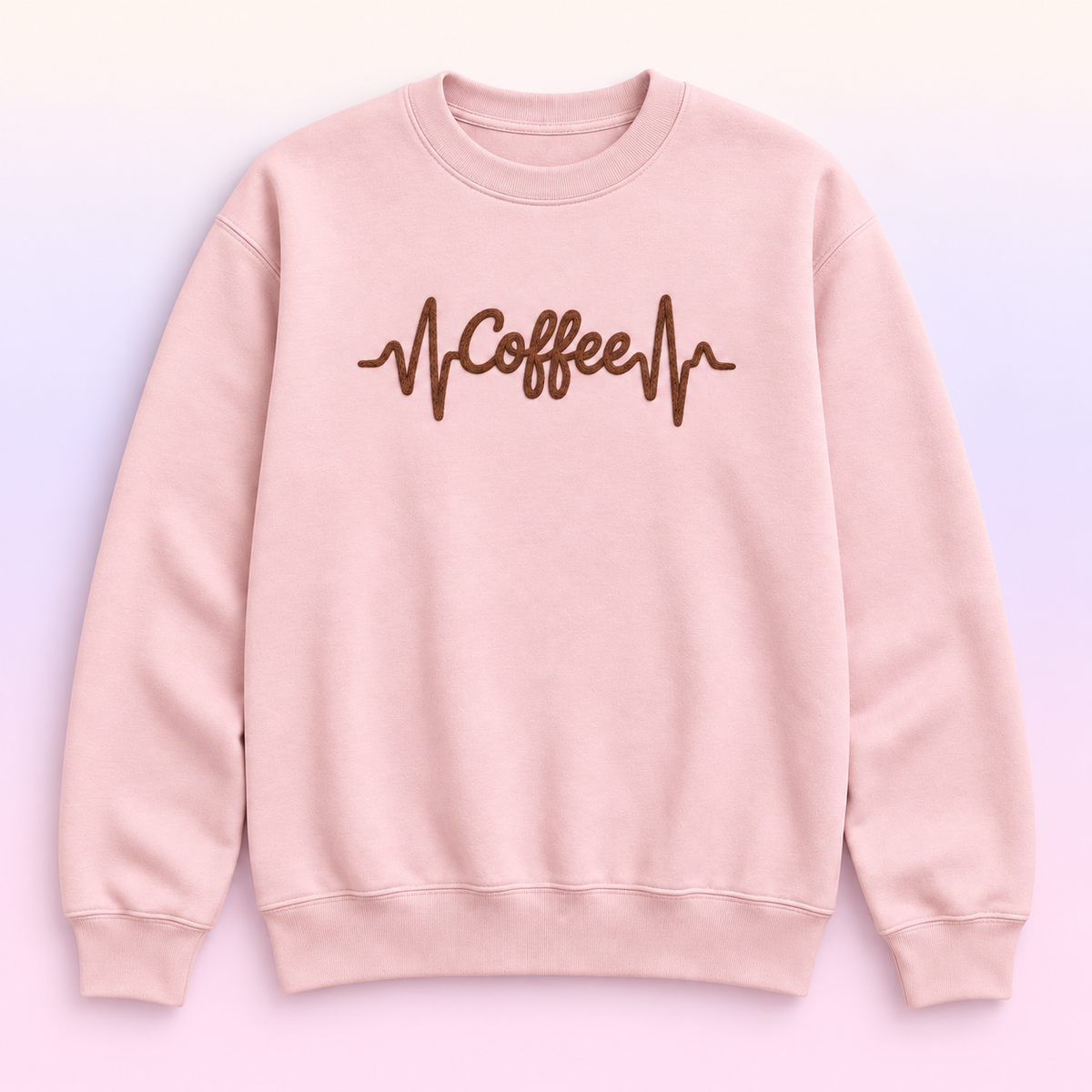 Coffee Heartbeat Crewneck Sweatshirt – Coffee Lover Faux Embroidery-Style Pullover