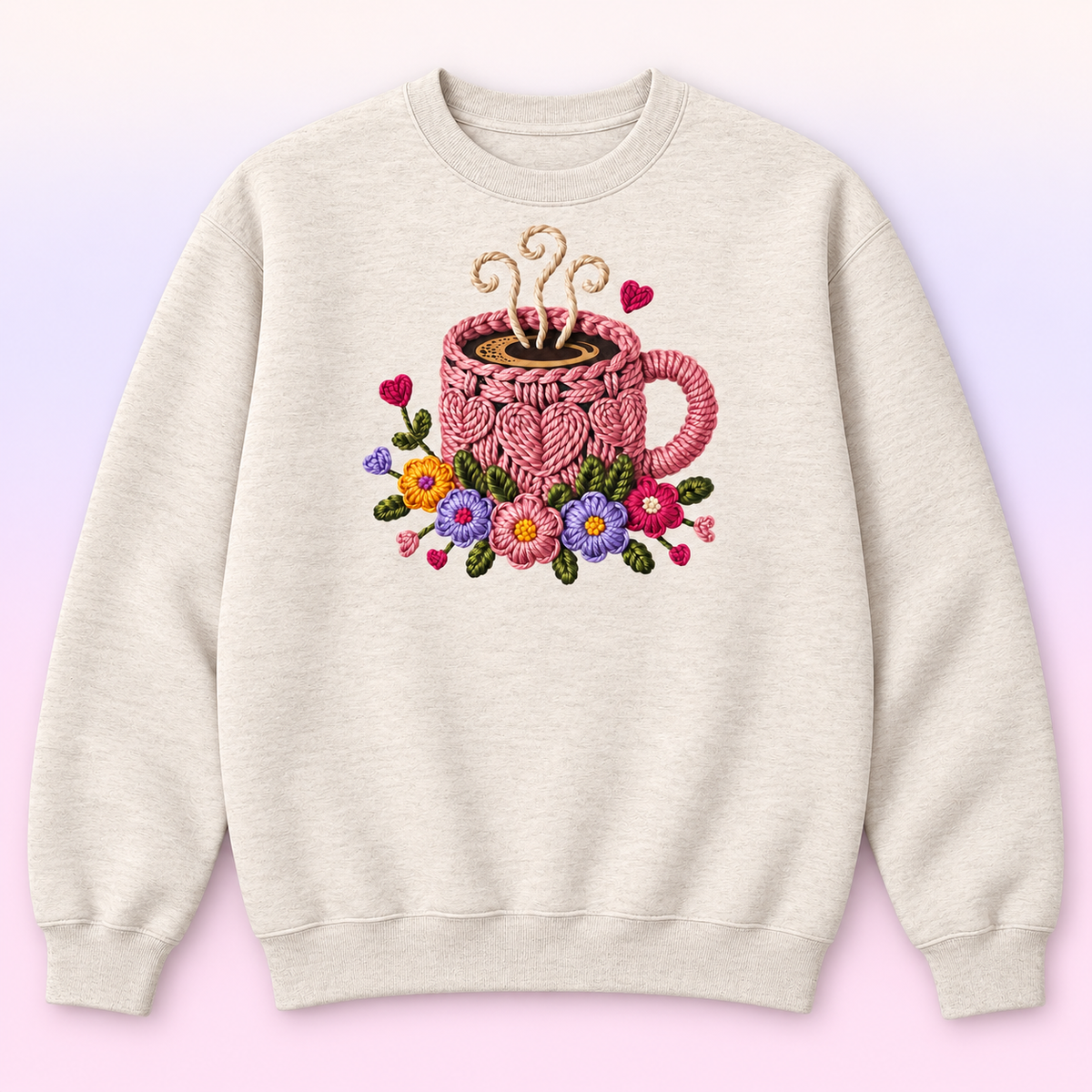 Pink Floral Coffee Mug Crewneck Sweatshirt – Coffee Lover Gift