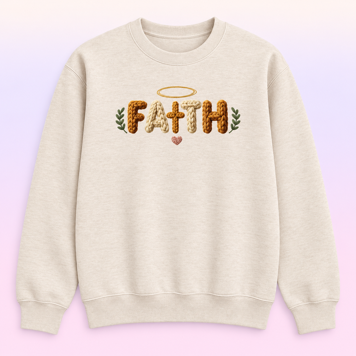 Faith Christian Crewneck Sweatshirt – Faux Knit Halo and Cross Pullover