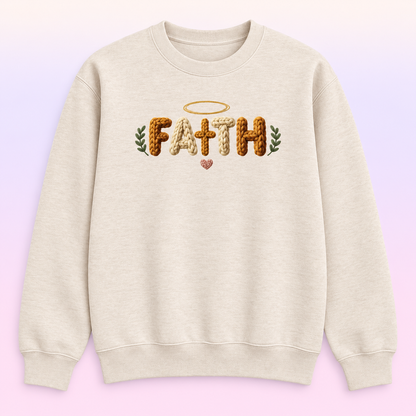 Faith Christian Crewneck Sweatshirt – Faux Knit Halo and Cross Pullover