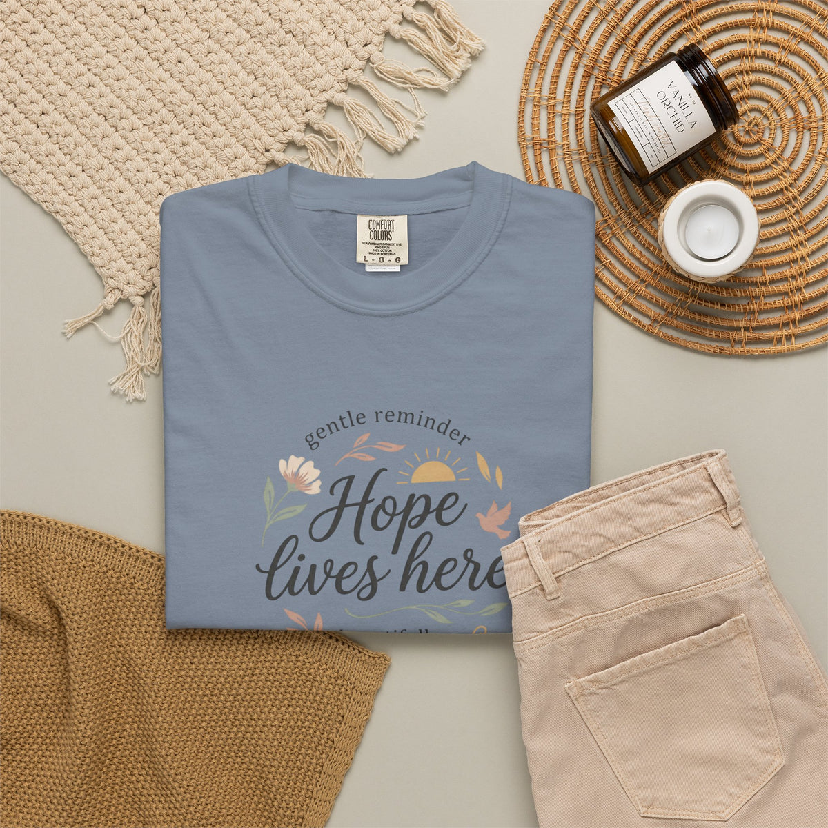 Hope Lives Here T-Shirt — Inspirational Floral Comfort Tee