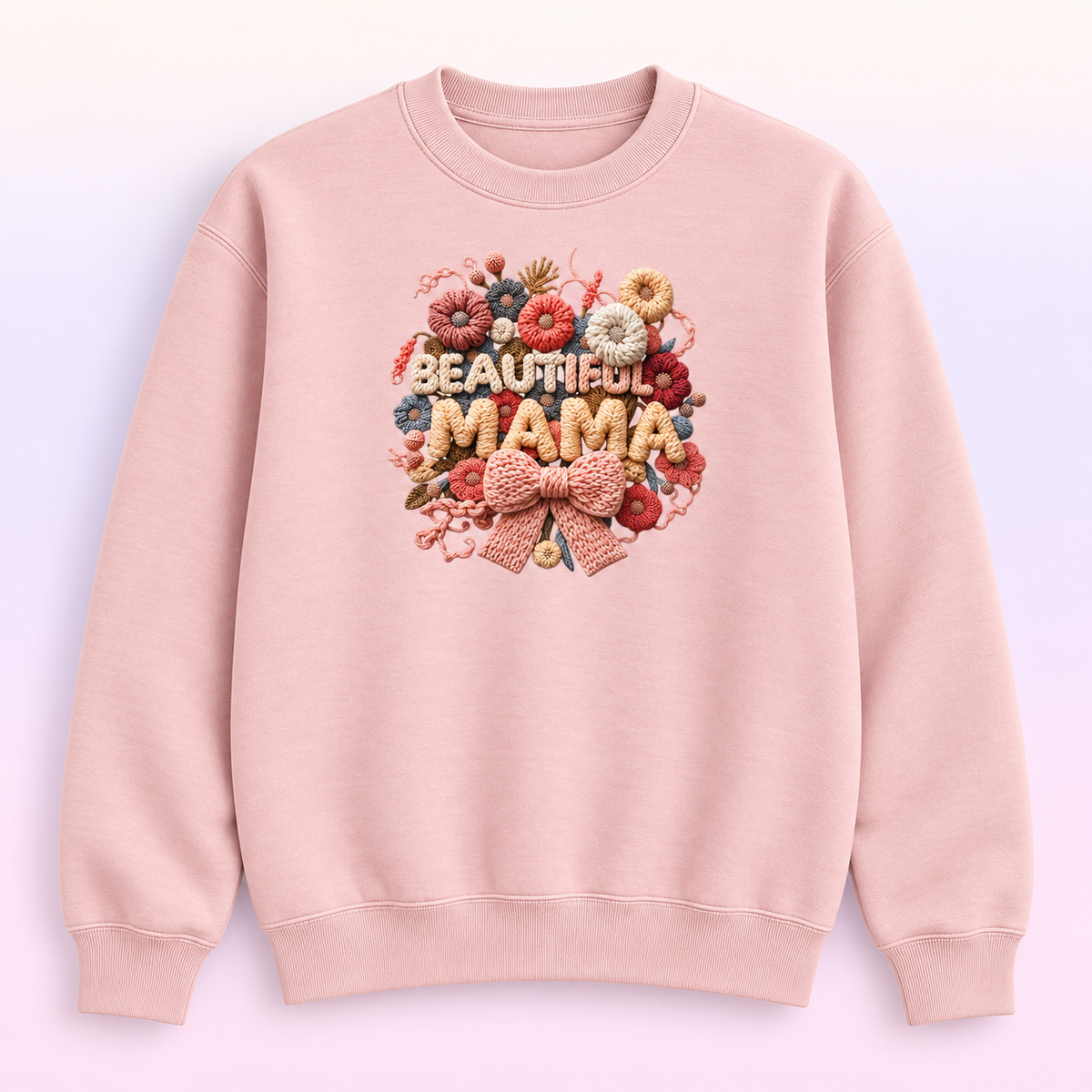 Beautiful Mama Floral Bow Crewneck Sweatshirt – Faux Knit Motherhood Pullover