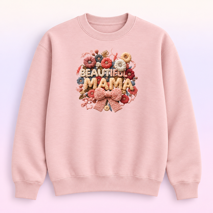 Beautiful Mama Floral Bow Crewneck Sweatshirt – Faux Knit Motherhood Pullover