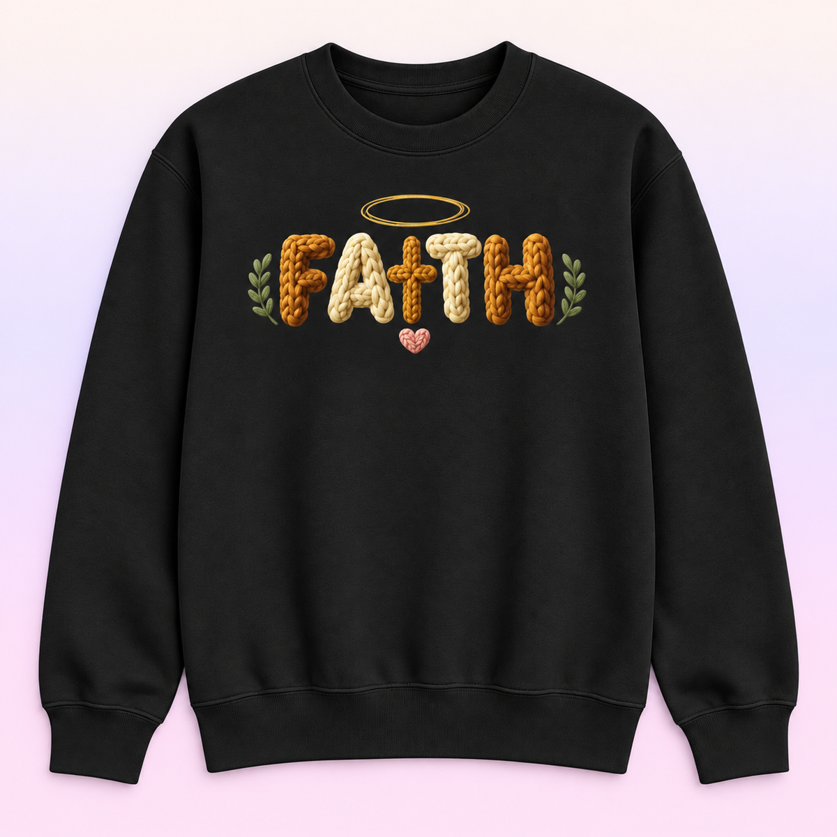 Faith Christian Crewneck Sweatshirt – Faux Knit Halo and Cross Pullover