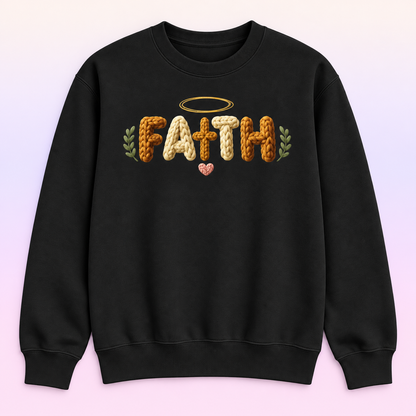 Faith Christian Crewneck Sweatshirt – Faux Knit Halo and Cross Pullover