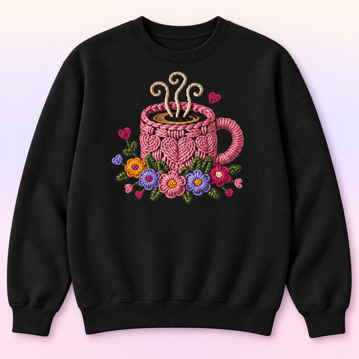 Pink Floral Coffee Mug Crewneck Sweatshirt – Coffee Lover Gift