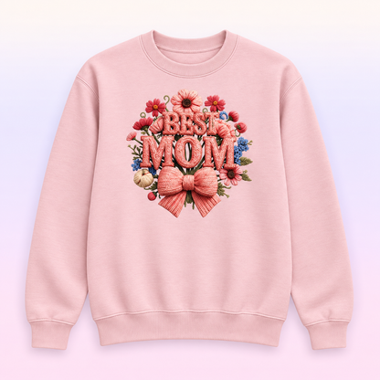 Best Mom Floral Bow Crewneck Sweatshirt – Mother’s Day Gift