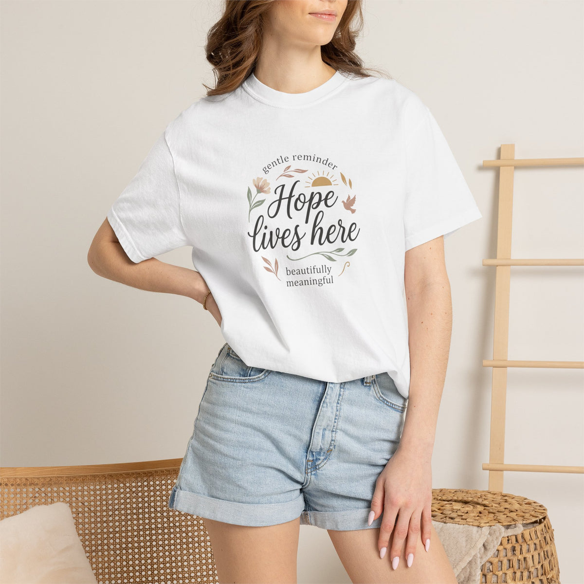 Hope Lives Here T-Shirt — Inspirational Floral Comfort Tee