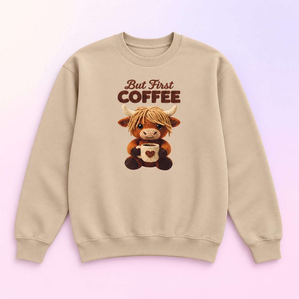 But First Coffee Highland Cow Crewneck Sweatshirt – Coffee Lover Gift