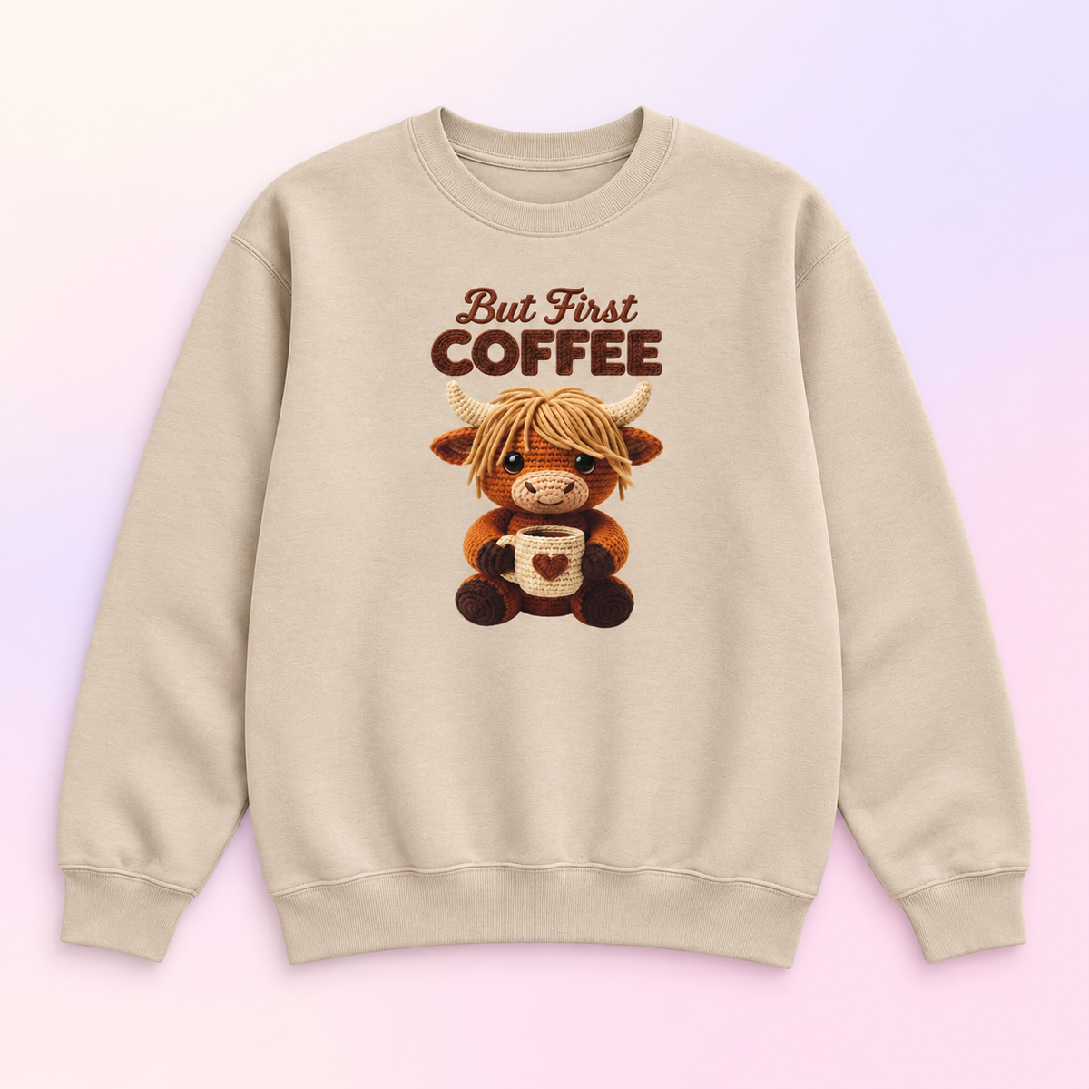 But First Coffee Highland Cow Crewneck Sweatshirt – Coffee Lover Gift