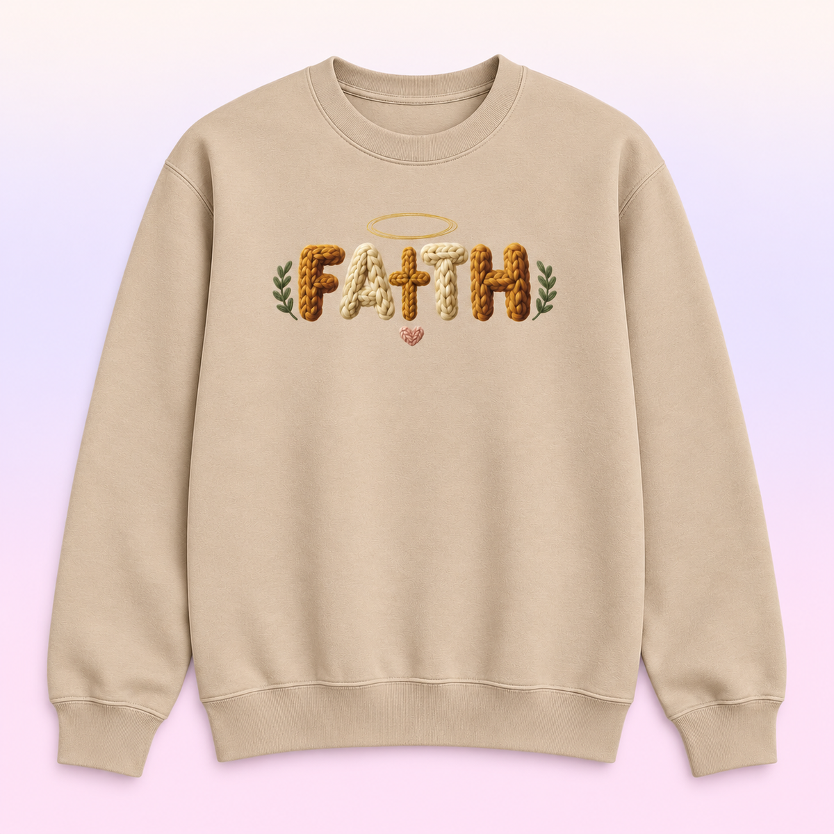 Faith Christian Crewneck Sweatshirt – Faux Knit Halo and Cross Pullover