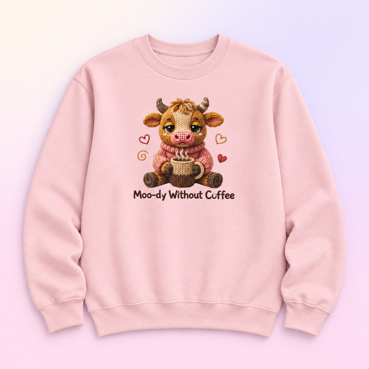 Moo-dy Without Coffee Cow Crewneck Sweatshirt – Cute Coffee Lover Gift