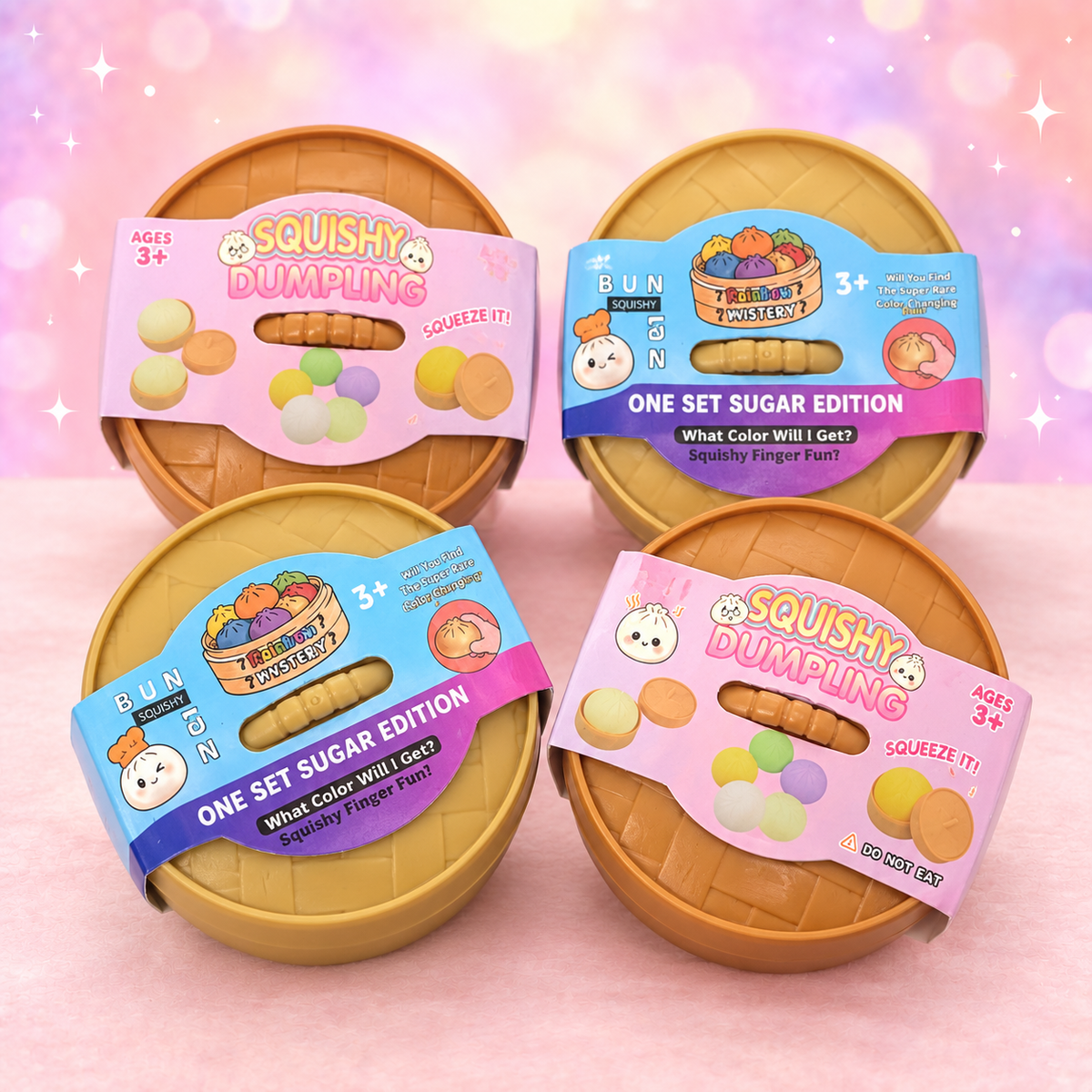 Mystery Color Dumpling Squishy Set – 4-Inch Steamer Basket