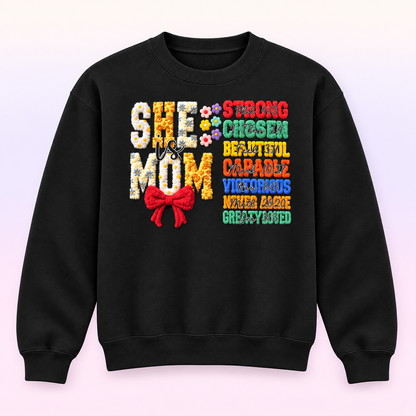 She Is Mom Scripture Crewneck Sweatshirt – Christian Mother Gift