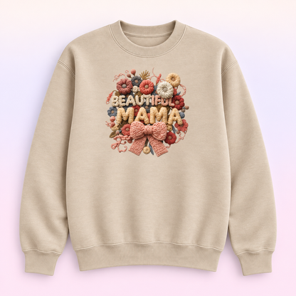Beautiful Mama Floral Bow Crewneck Sweatshirt – Faux Knit Motherhood Pullover