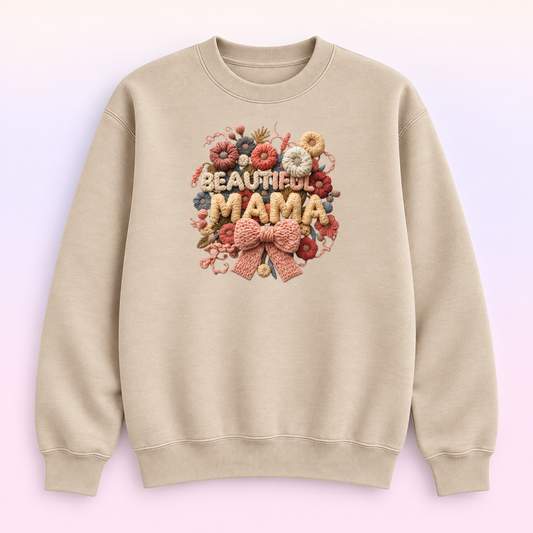 Beautiful Mama Floral Bow Crewneck Sweatshirt – Faux Knit Motherhood Pullover
