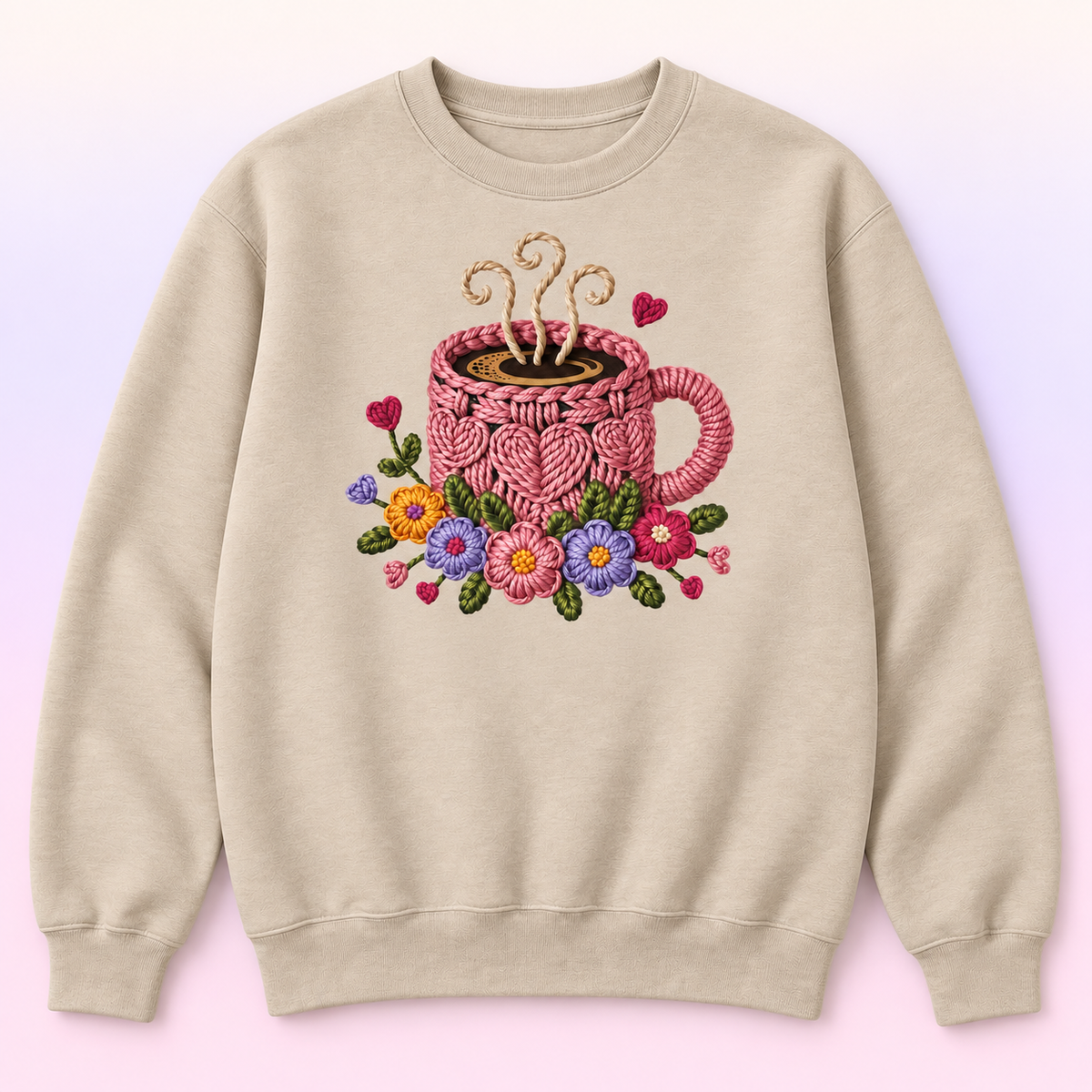 Pink Floral Coffee Mug Crewneck Sweatshirt – Coffee Lover Gift