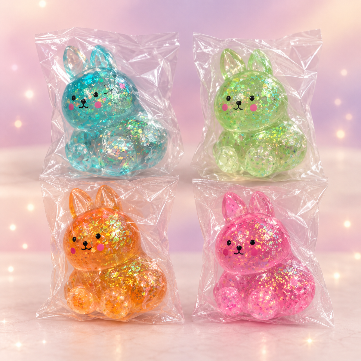 Glitter Rabbit Squishy Toy – Colorful Sensory Squeeze Toy