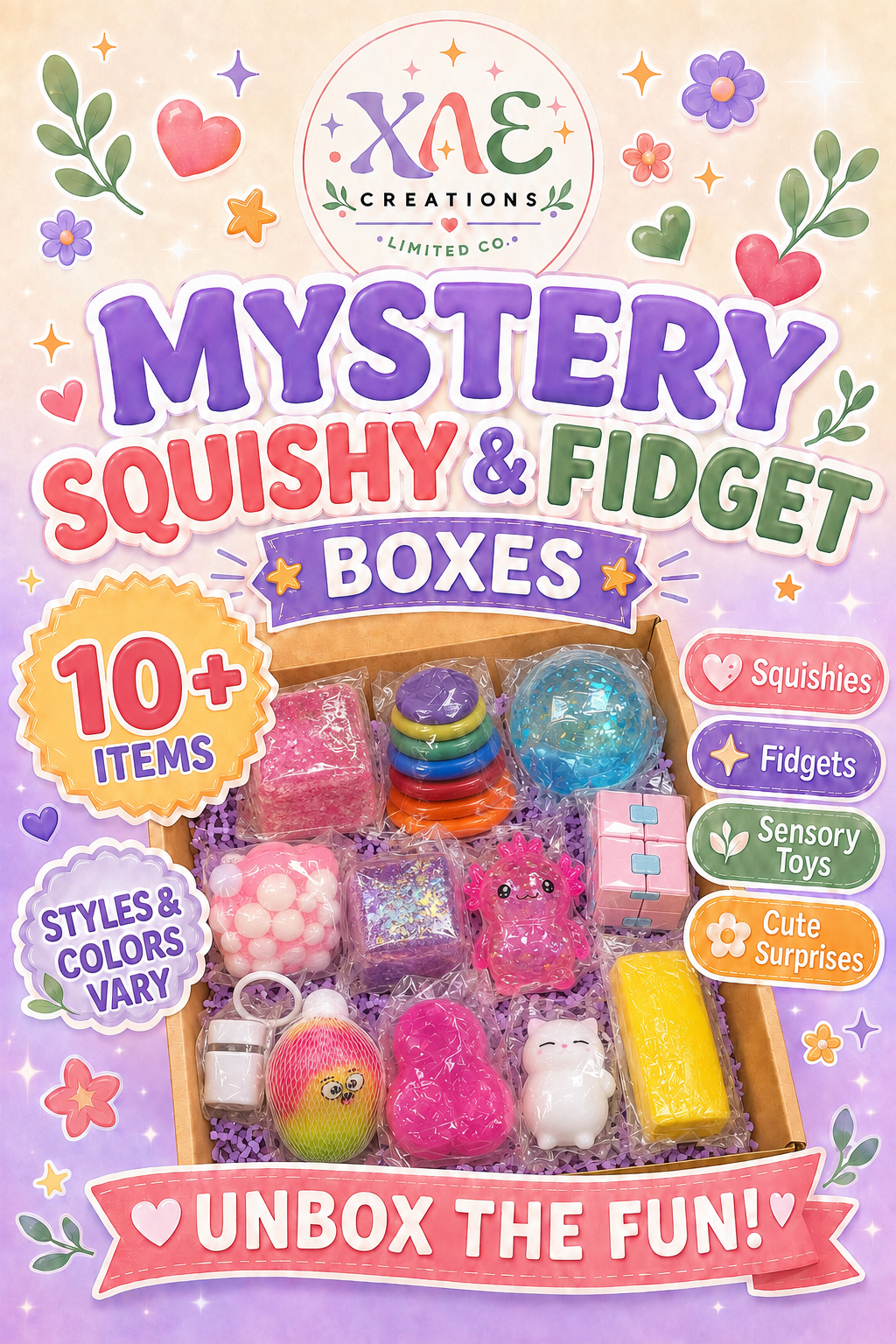 XAE Mystery Squishy & Fidget Box – 10+ Surprise Sensory Toys
