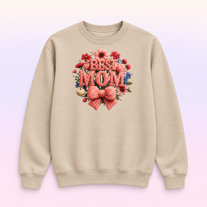 Best Mom Floral Bow Crewneck Sweatshirt – Mother’s Day Gift