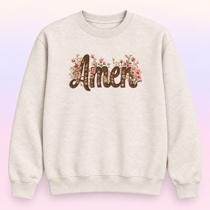 Amen Floral Christian Crewneck Sweatshirt – Feminine Faith Pullover
